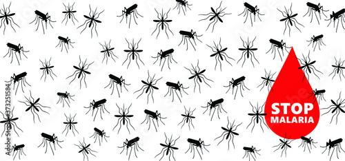 Stop malaria mosquito, dengue or zika virus alert. World malaria day on April 25. Vector signaling seamless pattern. Insect bite, blood infection ( illness ).