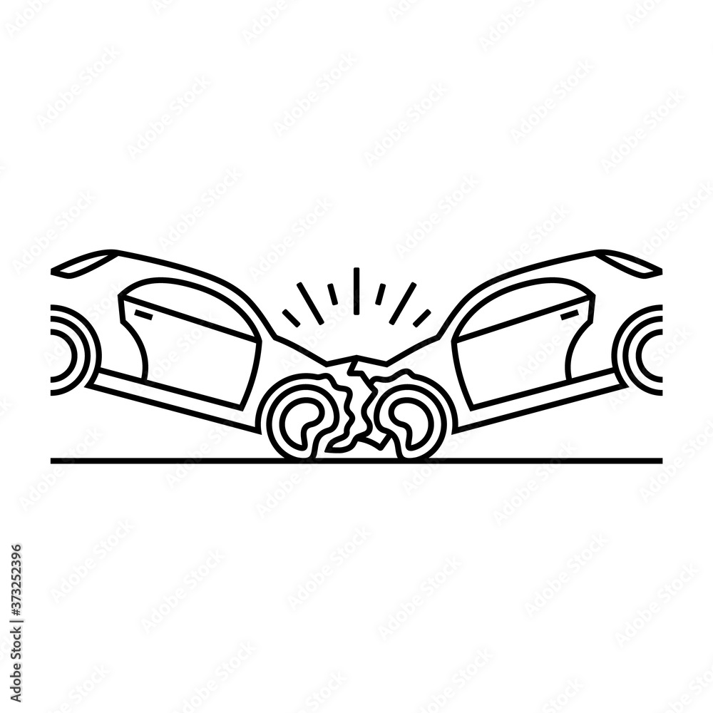 Fototapeta premium Car crash, vector linear icon.