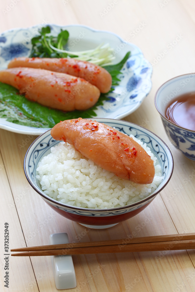 mentaiko( spicy cod roe) on rice, japanese food mentaiko( spicy cod roe) on rice, japanese food