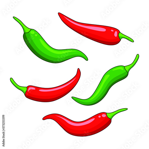 red chili pepper and green chili pepper vector illustration isolated on white background. Illustration of food hot chilli pepper in minimalis style. Simple vector illustration for graphic web design.