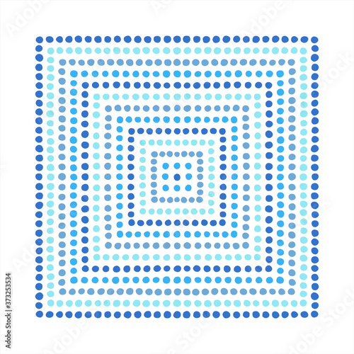 Square shape made of hand drawn uneven dots, blue beads, spots, water blobs. Simple dot frames of various diameter set. Editable graphic design element, template for rectangle dotted frames, borders.