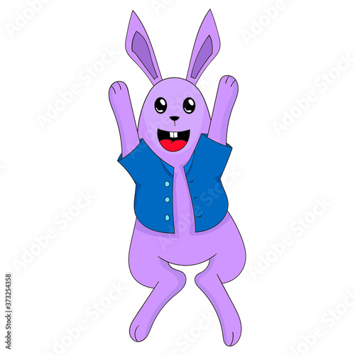 Rabbit cartoon character is jumping happily