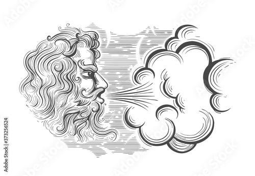 Hand Drawn God of Wind in Engraving Style photo