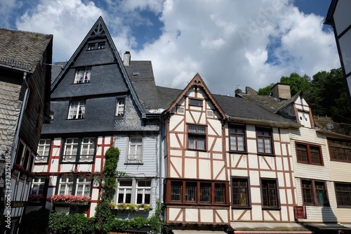 The historic half medieval timbered houses of pretty Monschau in Germany