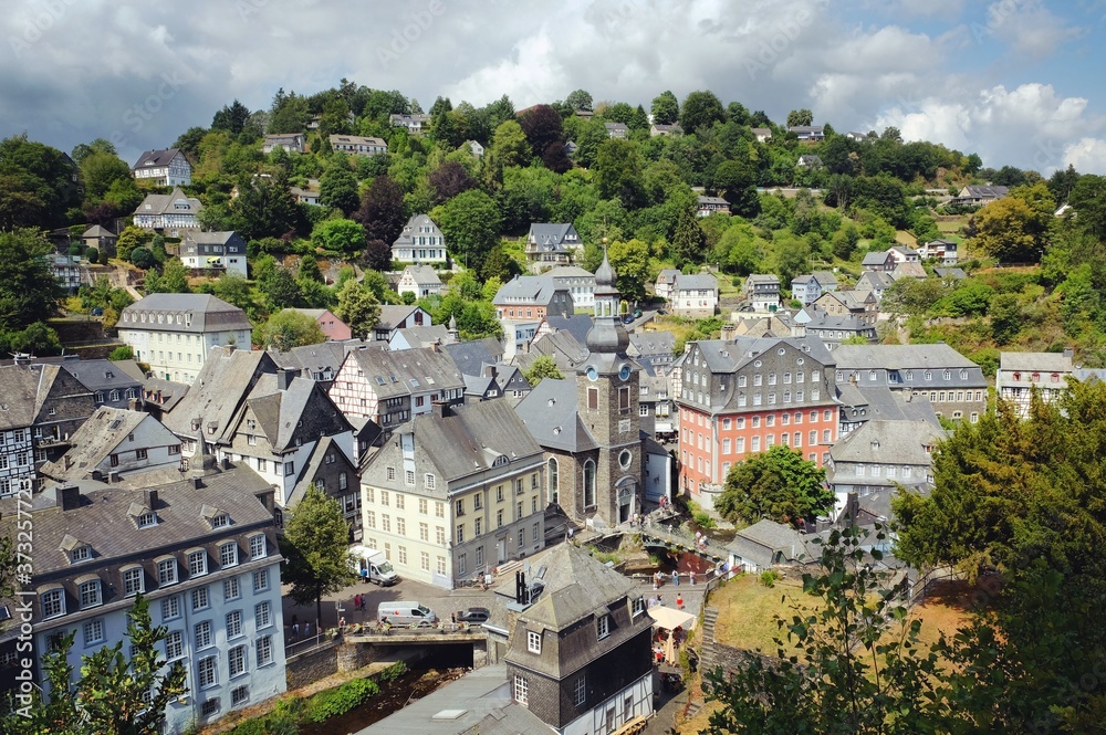 The Protestant Stadtkirche Monschau and The Foundation Scheibler Museum Rotes Haus in the the pretty historic old town of Monschau