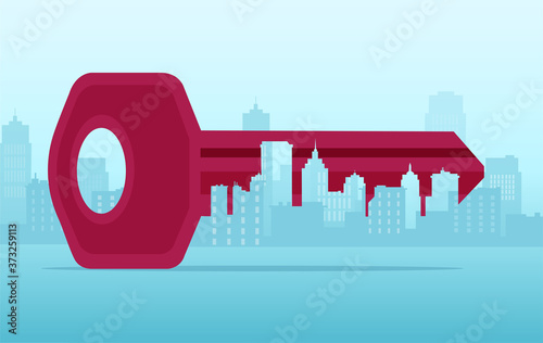 Vector of a real estate logo, key in the shape of a cityscape