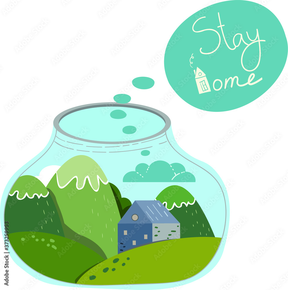Stay home symbol. House in a glass jar. Stay home icon in modern style design. Vector illustration isolated on white background. Stay home concept. Coronavirus protection. Quarantine, Isolation. Stay home symbol. House in a glass jar. Stay home icon in modern style design. Vector illustration isolated on white background. Stay home concept. Coronavirus protection. Quarantine, Isolation.