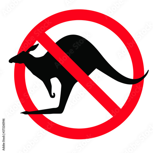 Kangaroo silhouette Vector animal sign. wallaby zoo pictogram. Stop kangaroos sign. Jump or jumping on the Australian plains ( mammal ). Danger warning area icons. Forbidden, no kangaroo symbol. 