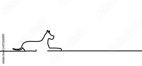 Drawing dog line pattern. Funny vector dogs sign. Comic cartoon sketch. One line continuous puppy silhouette pictogram. Animal, cute pet sits background.