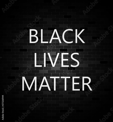 Black lives matter. Social media hashtag. Police violence. Stop violence.Black and white color illustration. An inscription on a brick wall. Stock vector poster against racism.