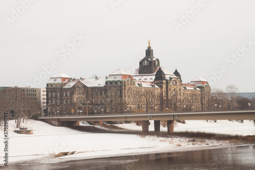 Saxon State Chancellery or Saxon State Chamber in Dresden Germany during winter time