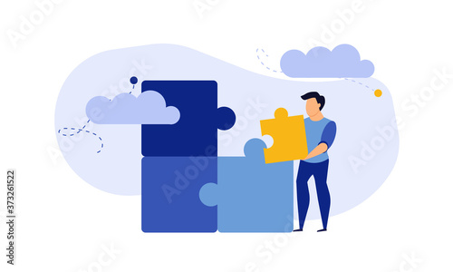 Puzzle team work vector illustration concept partner. Partnership teamwork business people collaboration together vector design. Concept jigsaw part solution group connect. Cooperation strategy idea