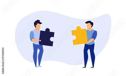 Puzzle team work vector illustration concept partner. Partnership teamwork business people collaboration together vector design. Concept jigsaw part solution group connect. Cooperation strategy idea