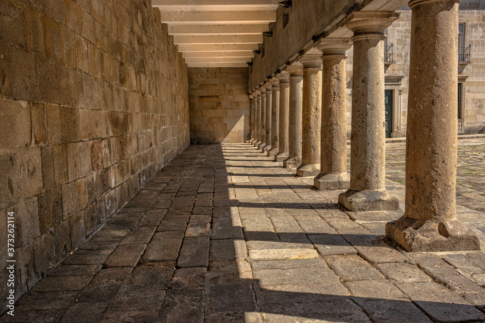 Cloister Columns, Shadows, And Lots Of Stone Work, Braga, Portugal Cloister Columns, Shadows, And Lots Of Stone Work, Braga, Portugal