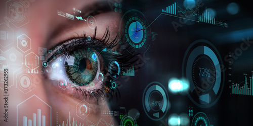 Close up of woman eye in process of scanning