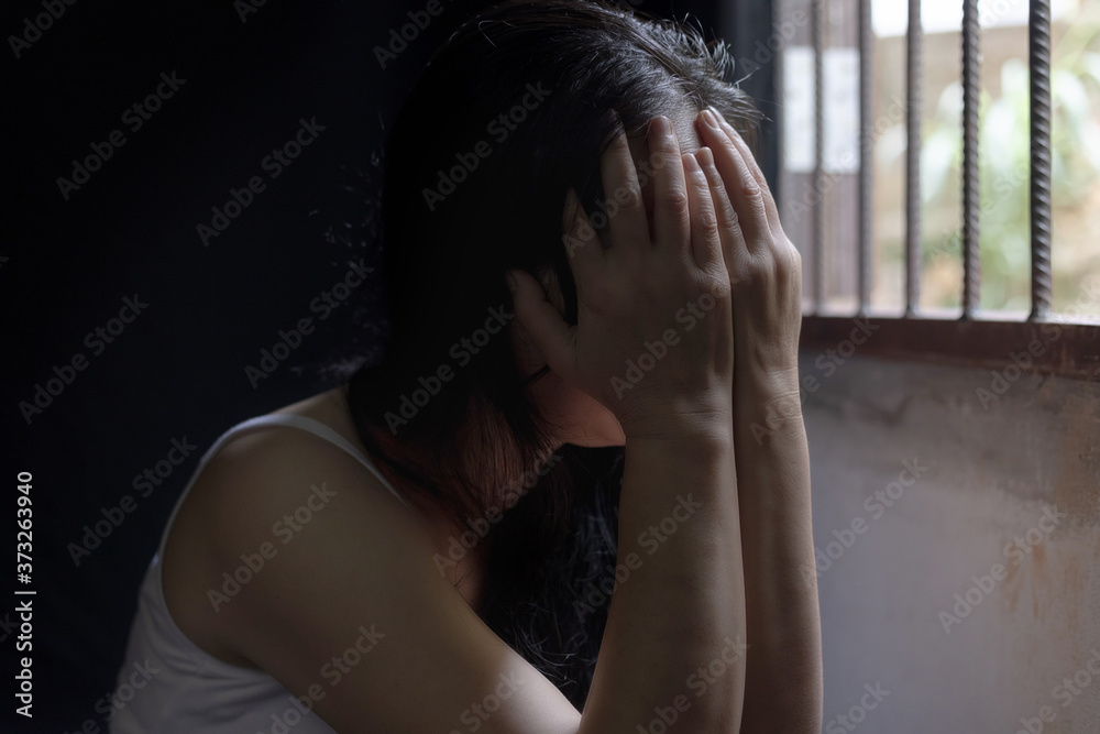 Sad women in catch the iron prison, Human trafficking concept, Sad women in catch the iron prison, Human trafficking concept,