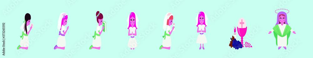 set of communion for girls cartoon icon design template with various models. vector illustration set of communion for girls cartoon icon design template with various models. vector illustration
