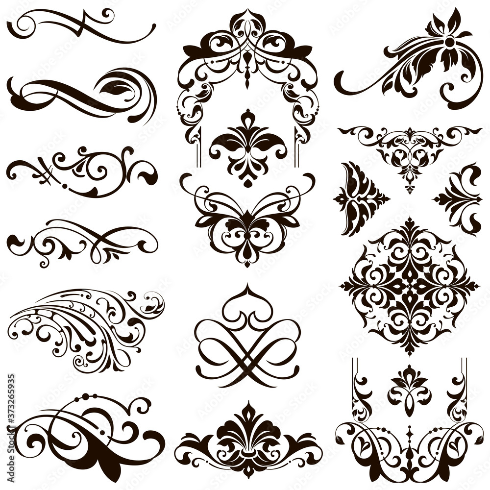 Ornamental design lace borders and corners Vector set art deco floral ornaments elements