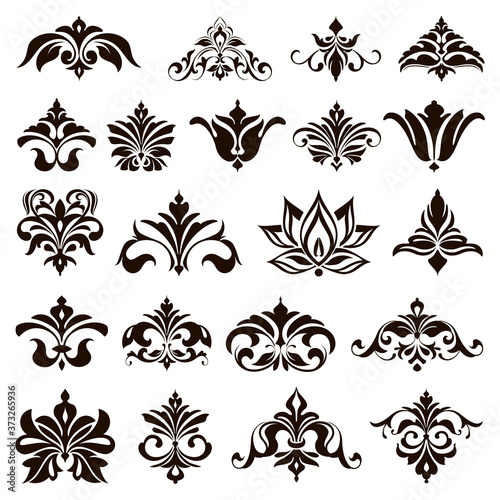 Ornamental design lace borders and corners Vector set art deco floral ornaments elements