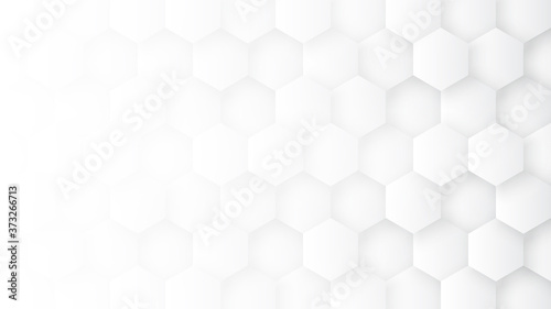 Fototapeta Naklejka Na Ścianę i Meble -  Technologic 3D Hexagon Blocks White Abstract Background. Conceptual Sci-fi Hexagonal Structure Pattern Minimalist Light Wallpaper In Ultra High Quality. Clear Blank Subtle Textured Banner Backdrop