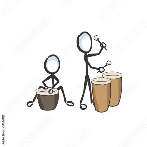 Drum beat. African music instrument vector simple. playing drums. Stickman no face clipart cartoon. Hand drawn. Doodle sketch, graphic illustration