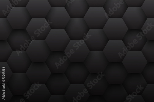 Tech 3D Hexagonal Structure Pattern Minimalist Black Abstract Background. Science Technology Three Dimensional Hex Blocks Conceptual Dark Gray Wallpaper In Ultra High Definition Quality