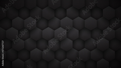 3D Technological Hexagon Pattern Dark Mode Minimalist Abstract Background. Conceptual Sci-Fi Tech Hexagonal Blocks Structure Minimalism Art Black Wallpaper In Ultra High Definition Quality