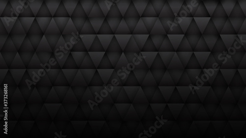 Dark Gray 3D Triangle Particles Technology Minimalist Black Abstract Background. Three Dimensional Science Conceptual Tech Triangular Structure Darkness Wide Wallpaper In Ultra High Definition Quality