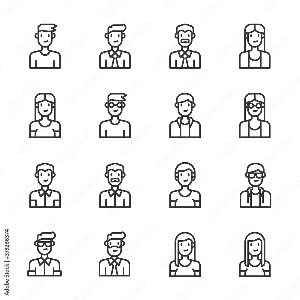 Avatar people icons line vector , man, woman, boy, elder Avatar people icons line vector , man, woman, boy, elder