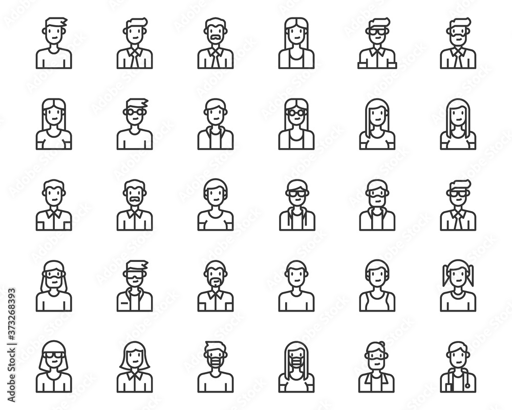 Avatar people icons line vector , man, woman, boy, elder Avatar people icons line vector , man, woman, boy, elder