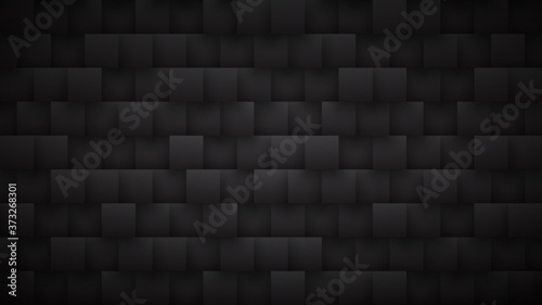 3D Square Blocks Pattern High Technology Dark Mode Abstract Background. Three Dimensional Science Conceptual Tech Tetragonal Structure Black Wallpaper Ultra Definition. Blank Subtle Textured Backdrop © yamonstro