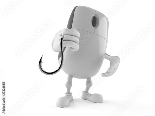 Computer mouse character holding fishing hook