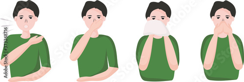How to sneeze or cough properly to prevent viruses from spreading. cover your mouth with your hand or handkerchief. people with a cold and illness sneeze. Preventive measures against coronavirus