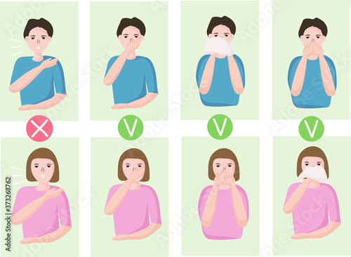 How to sneeze or cough properly to prevent viruses from spreading. cover your mouth with your hand or handkerchief. people with a cold and illness sneeze. Preventive measures against coronavirus