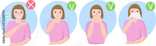 How to sneeze or cough properly to prevent viruses from spreading. cover your mouth with your hand or handkerchief. people with a cold and illness sneeze. Preventive measures against coronavirus