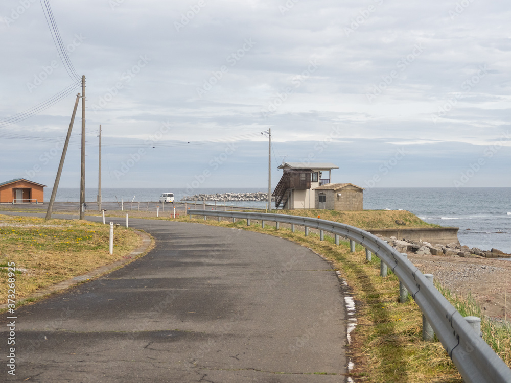 The trail along the ocean. The Michinoku Coastal Trail in IwatePrefecture, Japan.