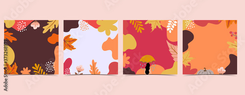 Collection of autumn background set with leaves,maple,frame.Editable vector illustration for birthday invitation,postcard and website banner
