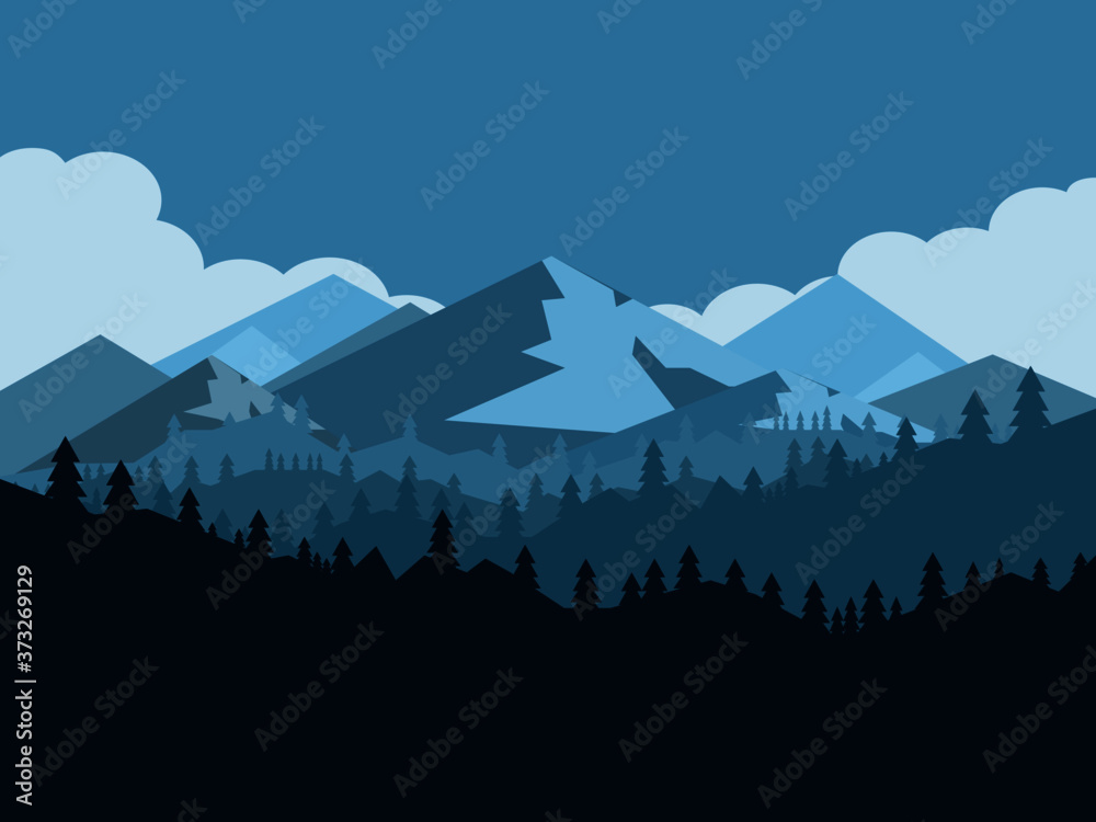 mountains and forest landscape early in a daylight. Vector illustration