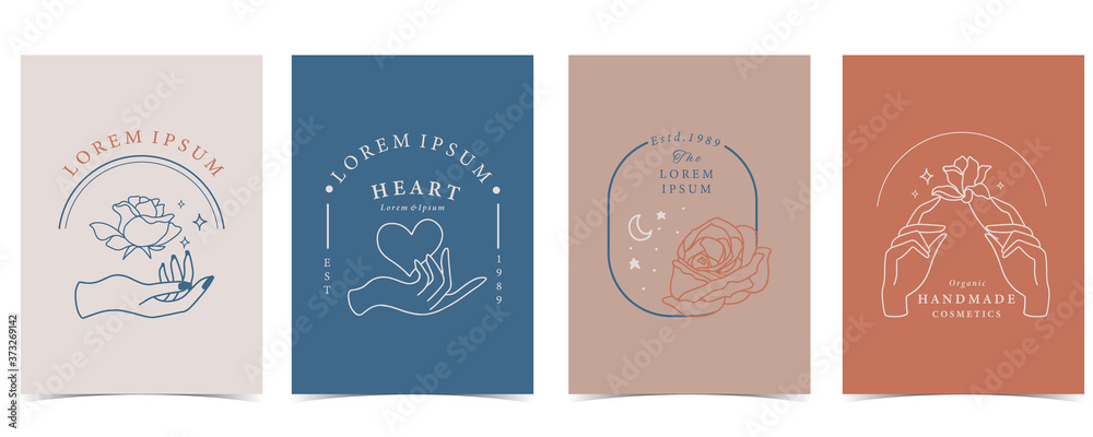 Collection of flower background set with hand, flower, rose,shape.Editable vector illustration for website, invitation,postcard and sticker