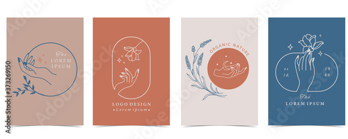 Collection of flower background set with hand, flower, rose,shape.Editable vector illustration for website, invitation,postcard and sticker