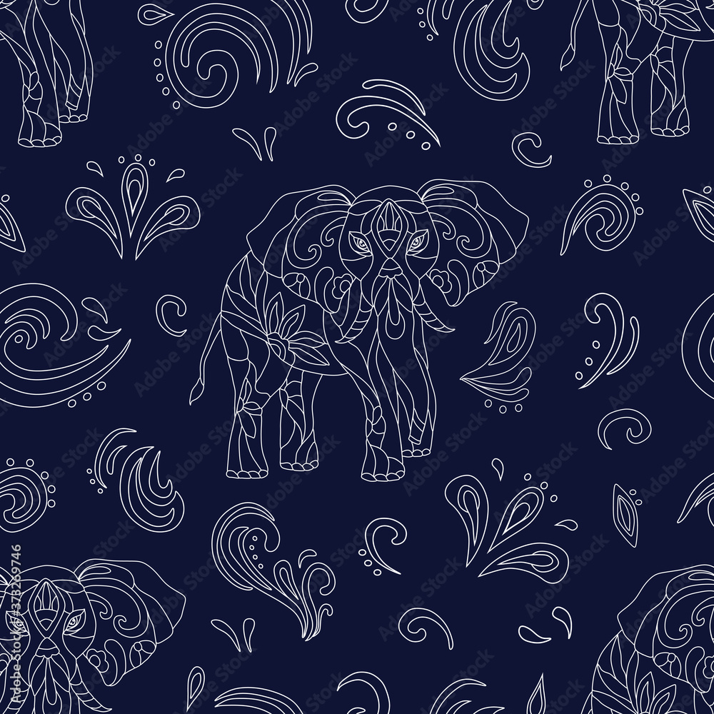 Fototapeta premium Vector seamless pattern of elephant. Decoration print for wrapping, wallpaper, fabric, textile.