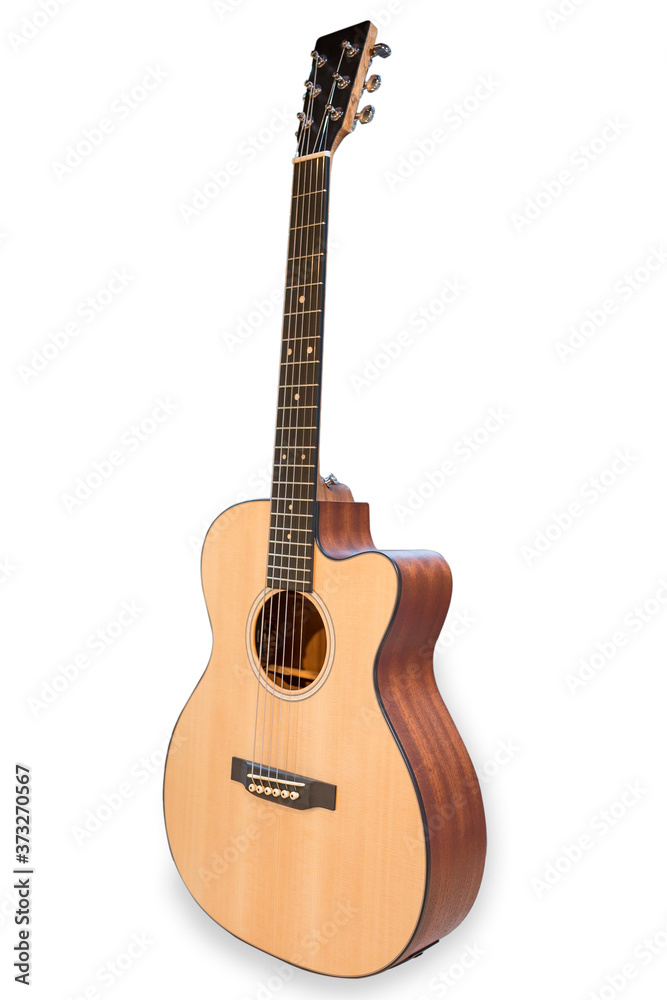 Acoustic cutaway guitar isolated over white background