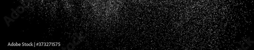 White Grainy Texture On Black. Panoramic Background. Wide Horizontal Long Banner For Site. Dust Overlay. Light Coloured Noise Granules. Snow Vector Elements. Illustration, EPS 10.