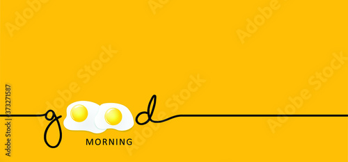 Slogan good mornin with fried eggs. Vector motivation and inspiration moment. Relaxing and chill sign. Breakfas, lunch egg banner. chicken or chick pattern. Happy easter.