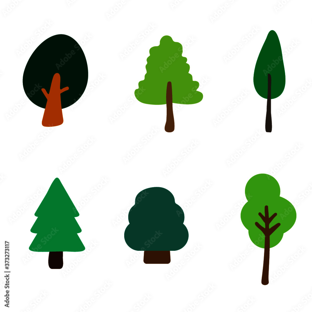 6가지 종류의 나무 그림 일러스트 스티커 Stock 벡터 | Adobe Stock