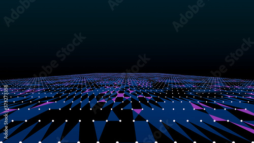 Data technology abstract futuristic illustration . Low poly shape with connecting dots and lines on dark background. 3D rendering . Big data visualization .