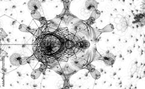 Data technology abstract futuristic illustration . Low poly shape with connecting dots and lines on dark background. 3D rendering . Big data visualization .