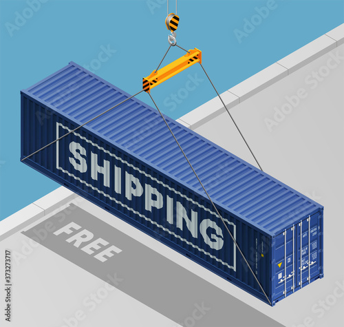 3D Isometric shipping cargo 40 ft container with closed doors. Large metal 40 foot containers for transportation. Delivery of cargo shipping. 3d illustration