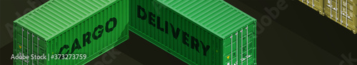 3D Isometric shipping cargo 20 and 40 ft container with closed doors. Large metal 40 foot containers for transportation. Delivery of cargo shipping. illustration