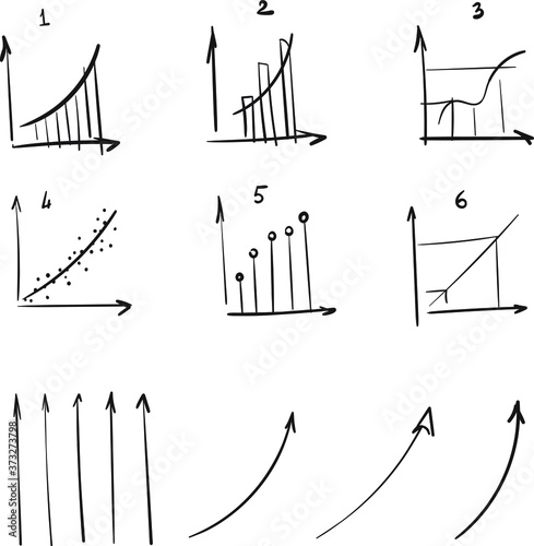 set of arrows and graphics in hand drawn manner.  Vector elements. sloppy drawn axes with graphs and arrows. photo